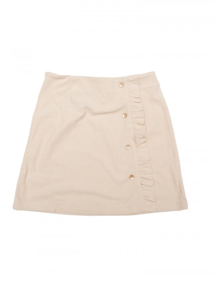 Allegra K コーデュロイ フェイクラップスカート ミニスカート ボタン飾り フリル ハイウエスト レディース ベージュ XS