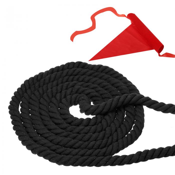 PATIKIL 大人やティーンエイジャー向けの20フィートの綱引きロープ 3本編みの天然綿ロープで ヤードゲームやチームビルディング活動用 黒色のフラッグ付き 1