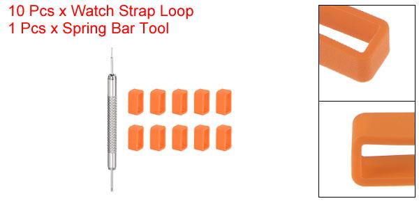 uxcell ファスナーリング 時計ベルトループ ウォッチバンドホルダー 時計バンド修理用ばね棒付き ラバー 12mm オレンジ 10個 2