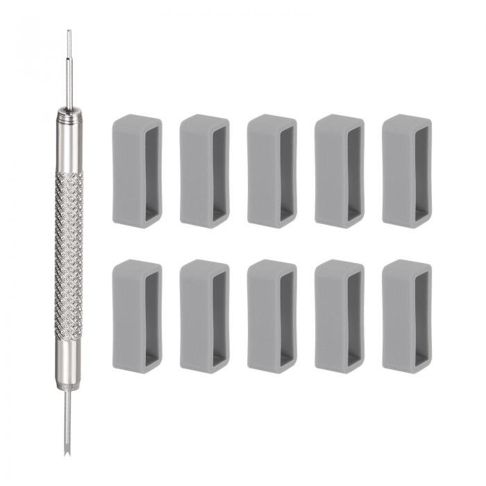 uxcell 時計ストラップループ ウォッチストラップループ ファスナーリング 時計バンド修理用ばね棒付き ラバー 22mm グレー 10個