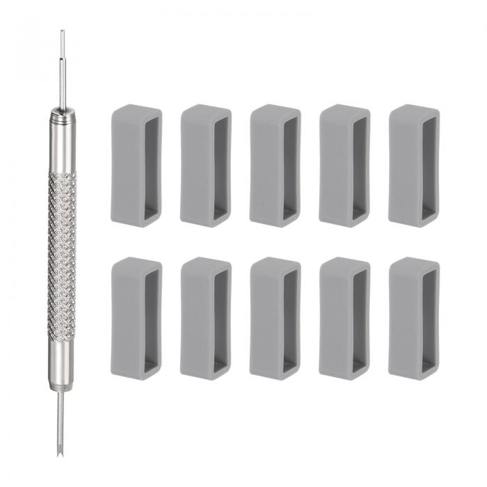 uxcell 時計ストラップループ ウォッチストラップループ ファスナーリング 時計バンド修理用ばね棒付き ラバー 24mm グレー 10個