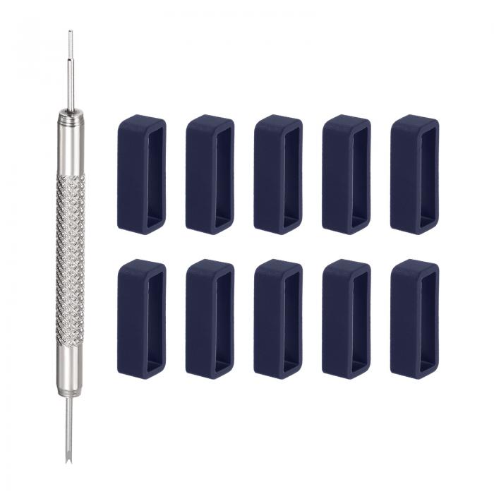 uxcell 時計ストラップループ ウォッチストラップループ ファスナーリング 時計バンド修理用ばね棒付き ラバー 22mm ダークブルー 10個