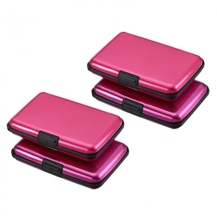 PATIKIL アルミニウム 財布クレジットカードホルダー 4個 6スロット 男性 女性 RFID金属ボックス 硬質プロテクターケース 名刺IDカード用 ピンク ローズレッド