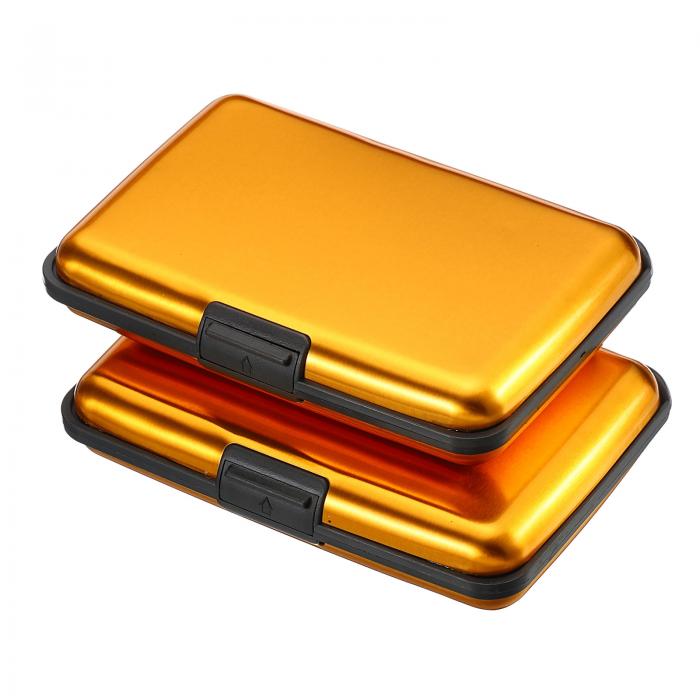 PATIKIL アルミニウム 財布クレジットカードホルダー 2個 6スロット 男性 女性 RFIDブロッキング金属ボックス 硬質プロテクターケース 名刺IDカード用 ゴールド