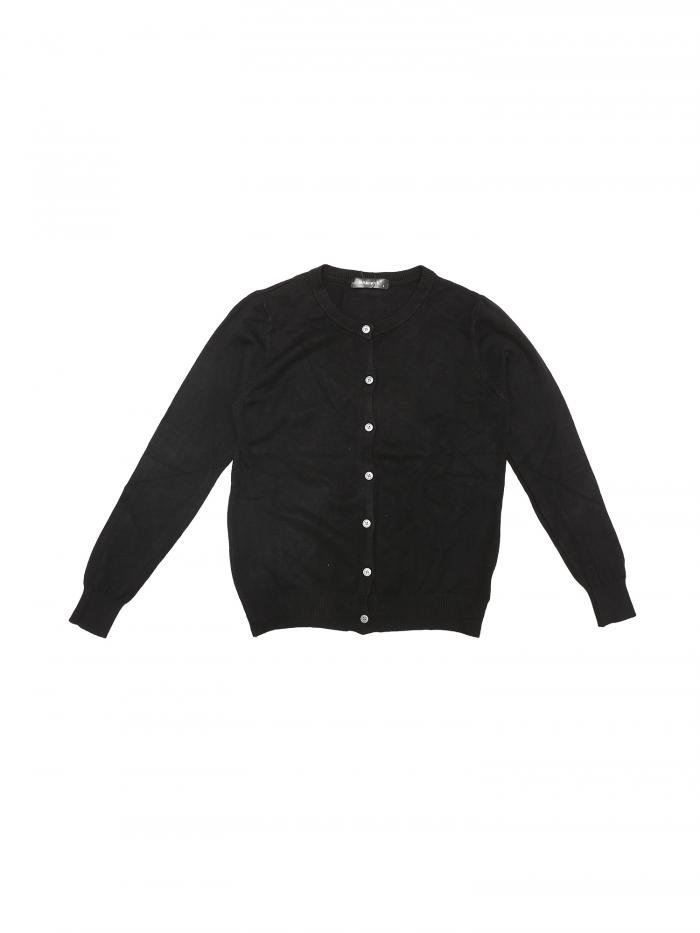 Allegra K レディース 軽量セーター クルーネック ボタンダウン 長袖カーディガン ブラック L