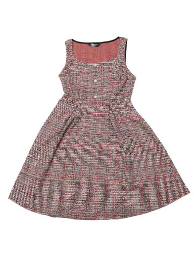Allegra K ツイードワンピース フレアドレス ノースリーブ スクエアネック チェック柄 フィット レディース レッドブラック L Allegra K ツイードワンピース フレアドレス ノースリーブ スクエアネック チェック柄 フィット レディース レッドブラック L