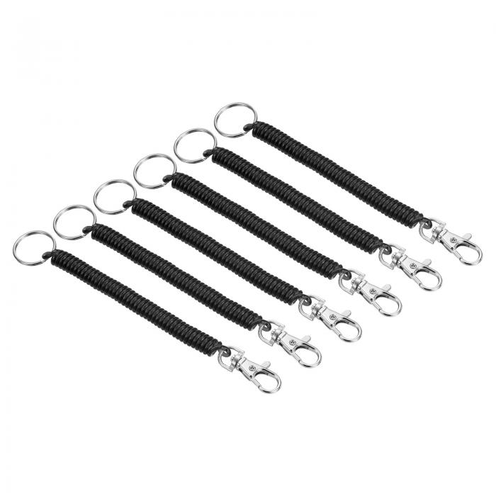 PATIKIL 1 M 釣りコイルドストラップ コイル状ストラップ スプリングコイルロープ 6個入り 落下防止 伸縮可能 メタルクラスプ付 キーリング付 ブラック