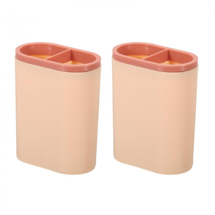 PATIKIL プラスチック ペンホルダー 2個 メイクブラシ収納ボックス 鉛筆カップ デスクトップ収納 オフィス ホーム 文房具用 ピンク
