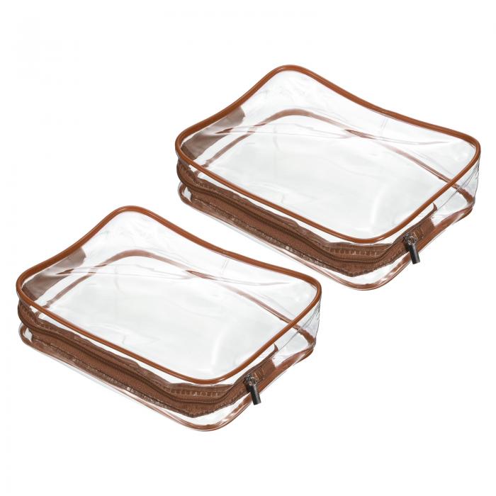 PATIKIL Sサイズ クリア トイレタリーバッグ 2個 PVC 透明 化粧ポーチ コスメポーチ ジッパー付き ビジネス 旅行 自宅用 ブラウン