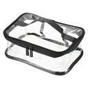 PATIKIL 21x15x9 cm クリア トイレタリーバッグ PVC 化粧ポーチ コスメポーチ ジッパー付き ハンドルストラップ付き 防水 旅行 自宅保管用 ブラック