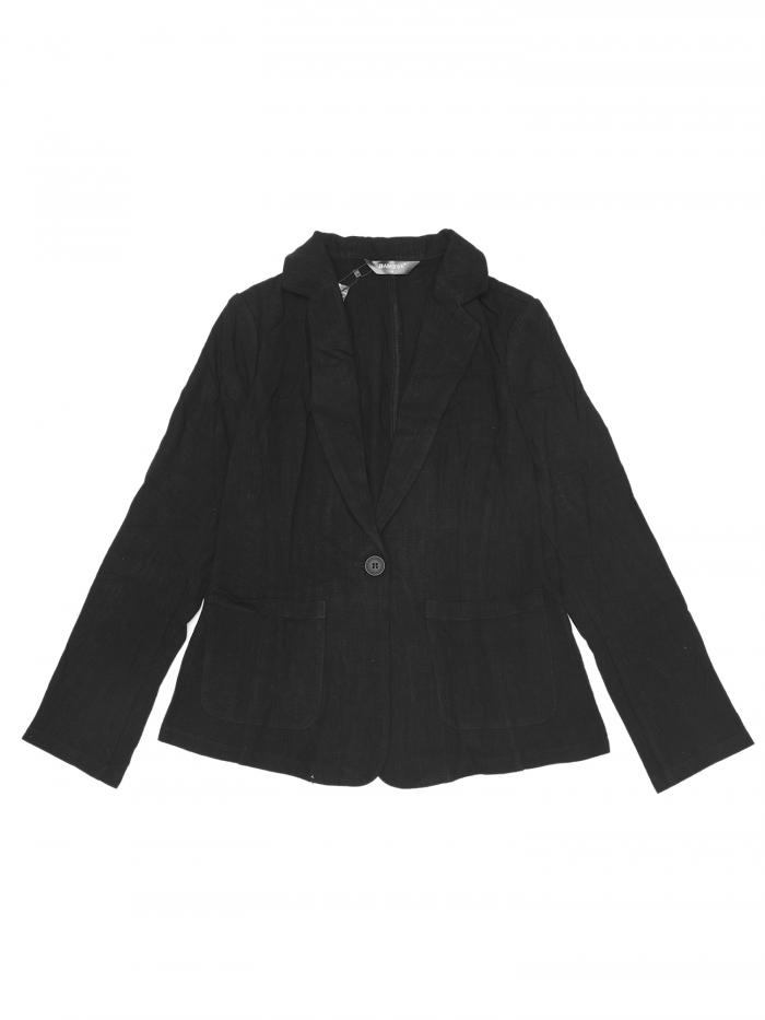 Allegra K ブレザー ジャケット リネン ノッチドラペル シングルボタン 通勤 カジュアル スーツ レディース ブラック M