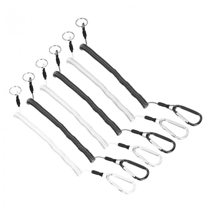 PATIKIL 2 M 釣り道具のランヤード 1セット 6個 安全コード螺旋 ランヤードテザー 引き込み式 金属製クリップ キーリング付き ボート カヤック用 2色
