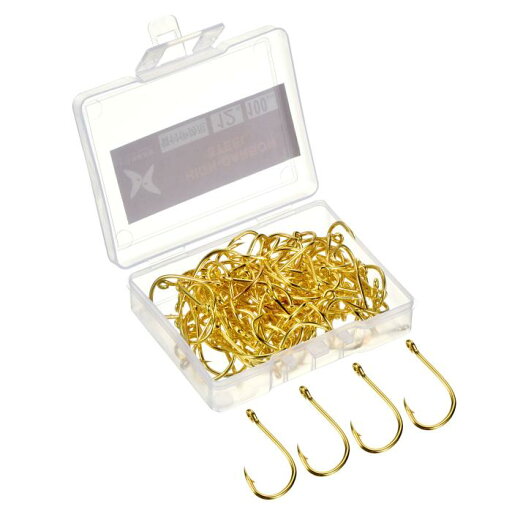 PATIKIL 12# ナマズフック 100個入り フック幅12.5mm クローフィッシュフック 釣りフック フィッシュフック 高炭素鋼 J形状 バーブ付き 塩水 淡水 ゴールドトーン PATIKIL 12# ナマズフック 100個入り フック幅12.5mm クローフィッシュフック 釣りフック フィッシュフック 高炭素鋼 J形状 バーブ付き 塩水 淡水 ゴールドトーン