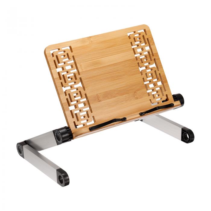 PATIKIL 430x255mm ブックスタンド 竹 鉄 折りたたみ式 卓上ブック ディスプレイホルダー クリップ付き 調節可能な脚 読書用 ウッドカラー