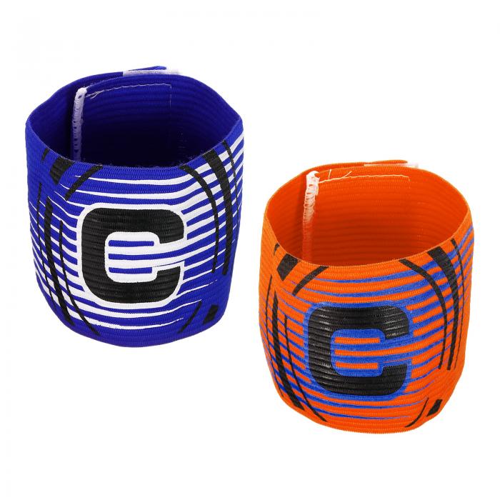 PATIKIL キャプテンズアームバンド 2個 文字C 弾性アームバンド サッカーチームトレーニング用 ブルー オレンジ ストリップ