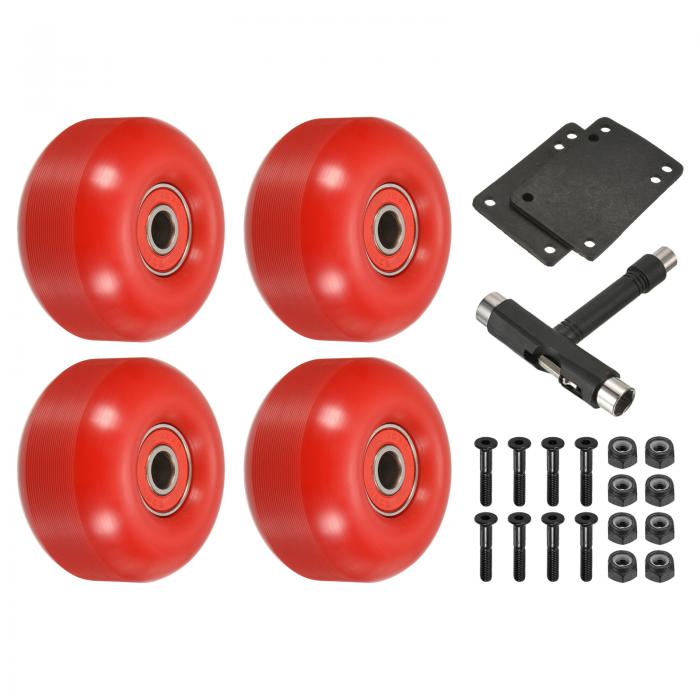PATIKIL 52 mm スケートボードホイールとベアリングセット 4個 ストリートホイール スケートボード用 クルーザーホイール交換 95A レッド