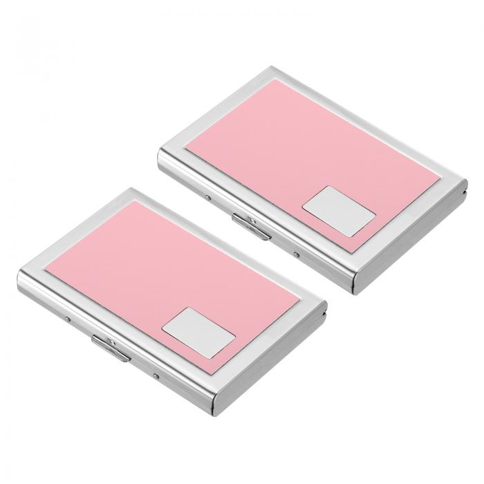 PATIKIL RFIDクレジットカードホルダー 2個 メタルウォレット 6スロット 男性 女性 ハードプロテクターケース 名刺IDカード用 ステンレス ピンク