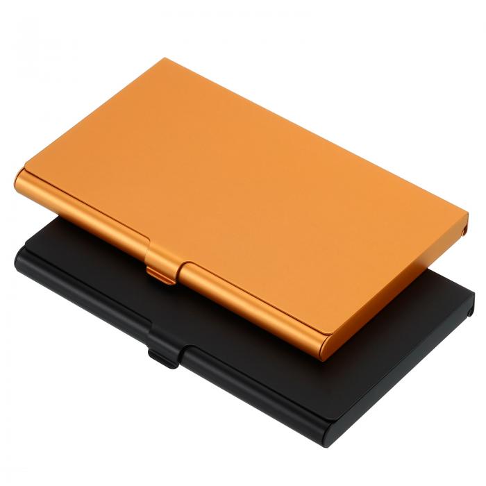 PATIKIL ビジネスカードホルダー 2個 アルミメタルカードケース プロフェッショナルスリムポケットカードホルダー ネームカード クレジットカード用 オレンジ ブラック