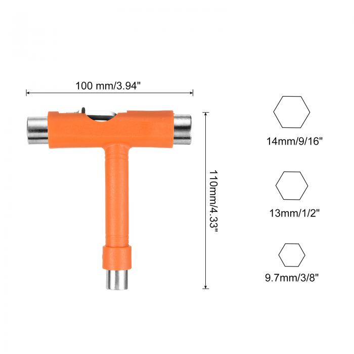 PATIKIL オールインワンスケートツール 多機能 ポータブルスケートボードツール T工具レンチ L型プラスドライバー付き ローラースケート用 オレンジ 3