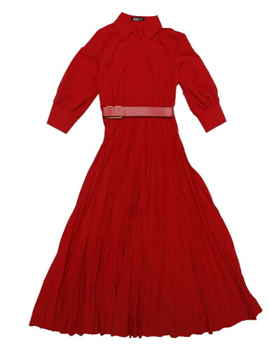 Allegra K ドレッシー カジュアルプリーツドレス レディース カラーVネックベルト付きマキシドレス レッド L Allegra K ドレッシー カジュアルプリーツドレス レディース カラーVネックベルト付きマキシドレス レッド L