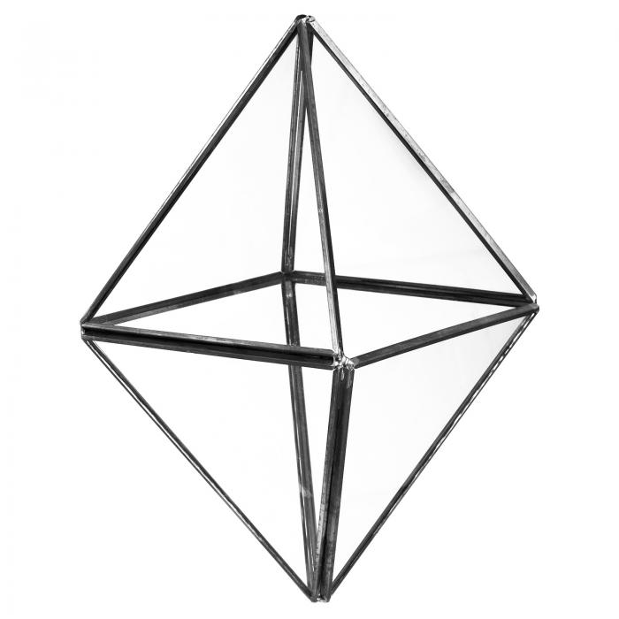 PATIKIL 幾何学的なテラリウム エアープランター 170mm ガラスダイヤモンド形状 卓上ディスプレイポット装飾 多肉植物 チランジア用 ブラック