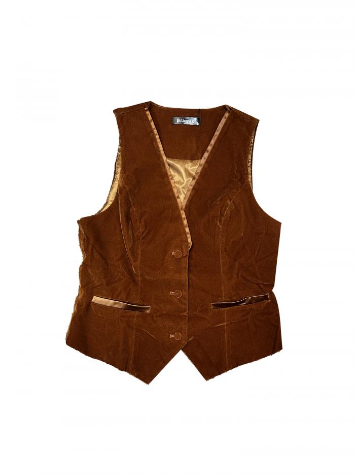 Allegra K ベスト レトロ チョッキ Vネック ノースリーブ ベルベット レーサーバック ハロウィン衣装 レディース ブラウン S