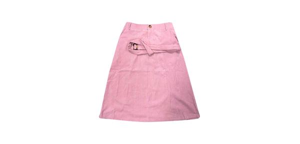 uxcell japanのAllegra K ミディスカート ポケット付き ハイウエスト 伸縮性バック Aライン ベルト付き コーデュロイ レディース ピンク L｜アングル2