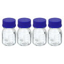 PATIKIL 100mL メディアボトル 4本入り 丸型グラデーションガラス保存瓶 ブルー ネジキャップ ラボホーム用 クリア