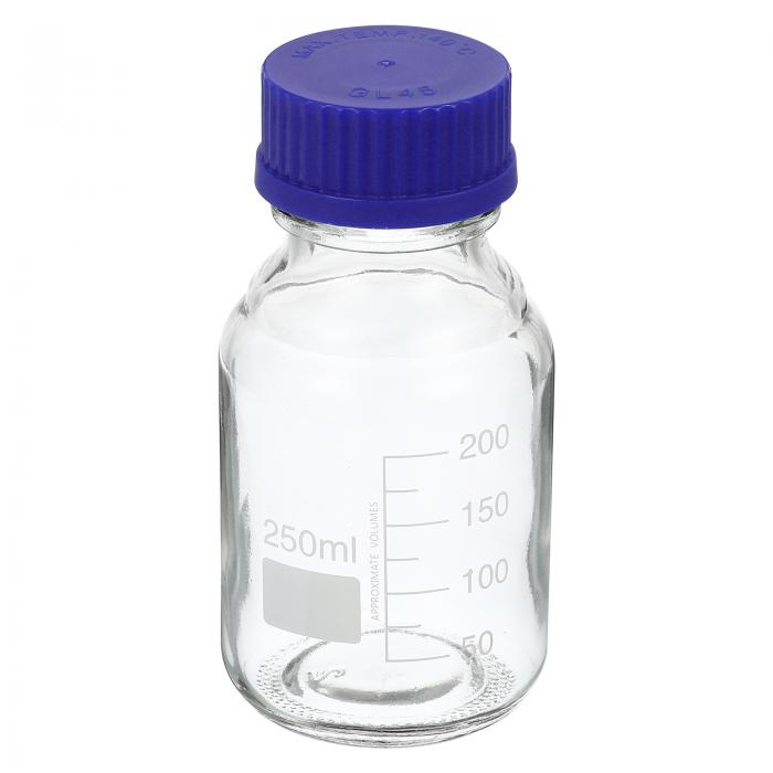 PATIKIL 250mL メディアボトル 1本入り 丸型グラデーションガラス保存瓶 ブルー ネジキャップ ラボホーム用 クリア
