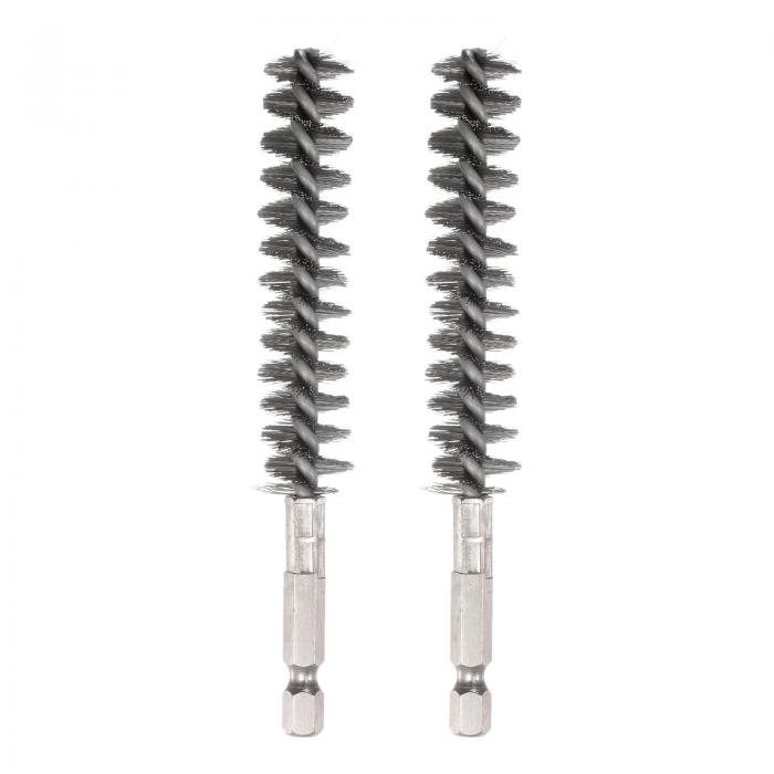 uxcell ステンレスドリルブラシ 15mm直径 ワイヤブラシのクリーニング ハンドル付き 6.35mm 六角シャンク 配管 ポート 軸受用 2個入り(4)