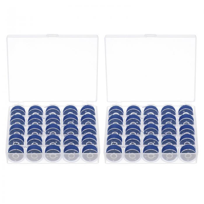 uxcell プリワインドボビン糸 標準サイズ 25コンパートメントボックス付き 刺繍 ミシン用 ネイビーブルー 2セット