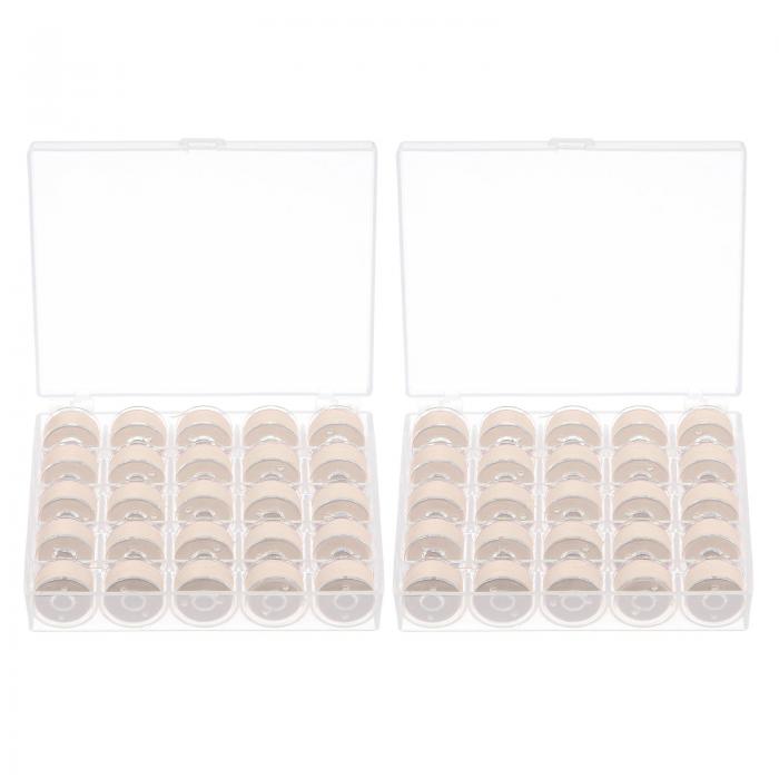 uxcell プリワインドボビン糸 標準サイズ 25コンパートメントボックス付き 刺繍 ミシン用 ダークベージュ 2セット