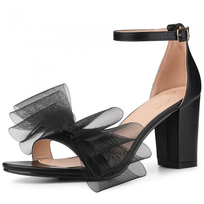 Perphy サンダル 蝶ネクタイ アンクルストラップ チャンキー ハイヒール レディース ブラック 27.0 cm