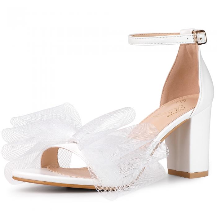 Perphy サンダル 蝶ネクタイ アンクルストラップ チャンキー ハイヒール レディース ホワイト 26.5cm