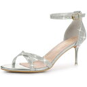Allegra K サンダル スティレット クリアヒール グリッター アンクル ストラップ レディース シルバー 24.0 cm