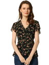 Allegra K 花柄ブラウス ラップトップス プリントシャツ Vネック スリット レディース