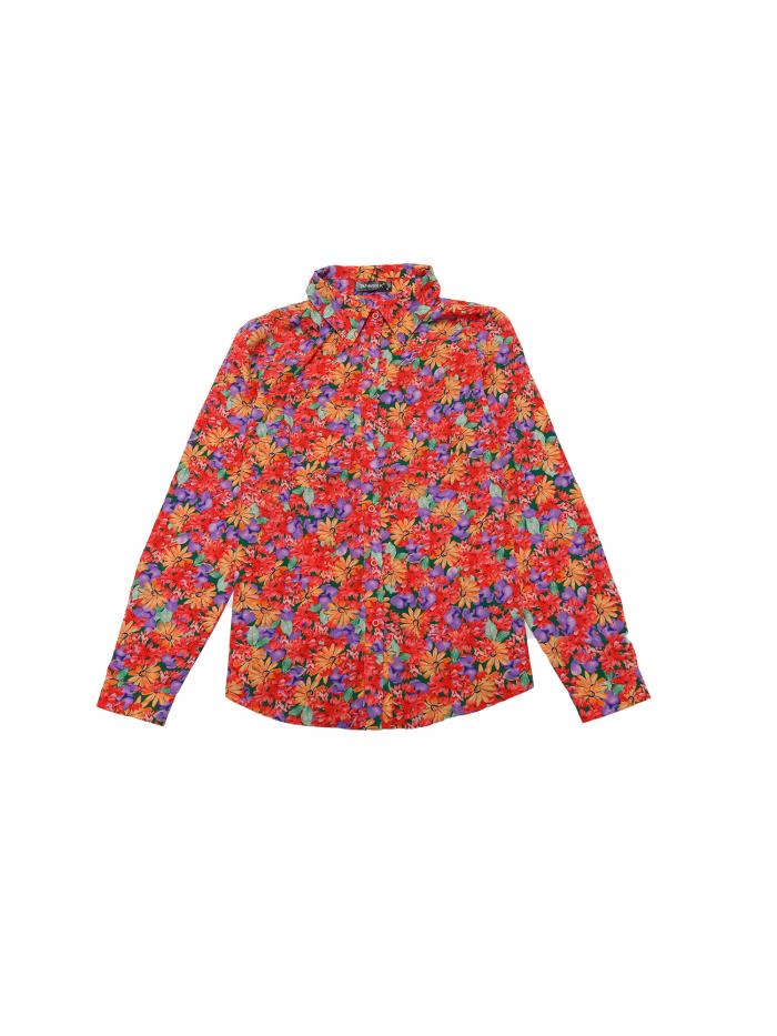 Allegra K 花柄シャツ ブラウス 長袖 おしゃれ ボタンダウン 通勤 オフィス カジュアル レディース オレンジ XS