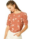 Allegra K 花柄 トップス シャーリング 半袖 カジュアル レディース コーラル XXL(4)