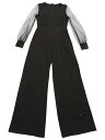 Allegra K ジャンプスーツ ワイドレッグ ロンパース エレガント V ネック メッシュ長袖 ルーズ パーティー レディース ブラック M