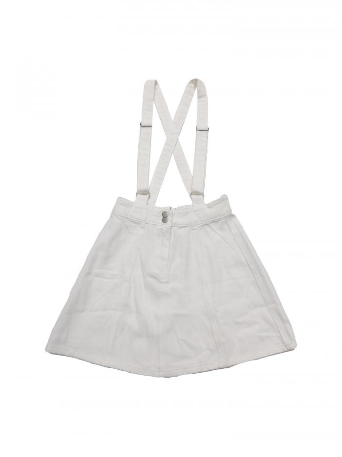 Allegra K デニムスカート レディース ミニ サスペンダースカート ハイウエスト 伸縮性 ワンピース オールインワン Aライン ジャンパースカート ボタン付き スカート 可愛い ホワイト XL