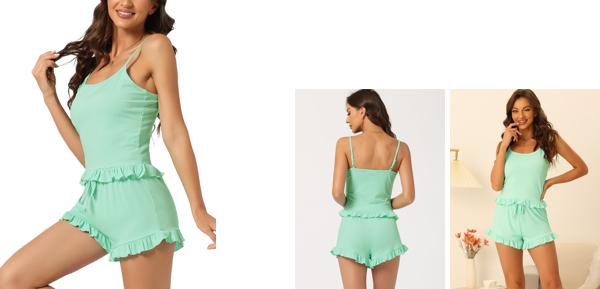 cheibear レディース パジャマ 2 点セット キャミ トップス & ショーツ パジャマ ルームウェア 緑 M