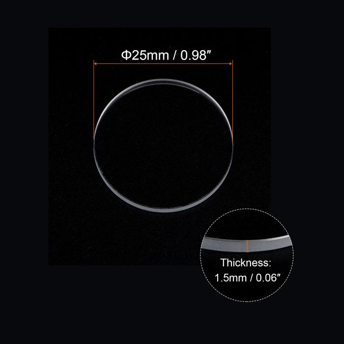 uxcell 時計クリアクリスタルレンズガラス 25mm直径 1.5mm厚さ ラウンドフラット ミネラル高透過率 時計ガラス交換部品 時計修理用