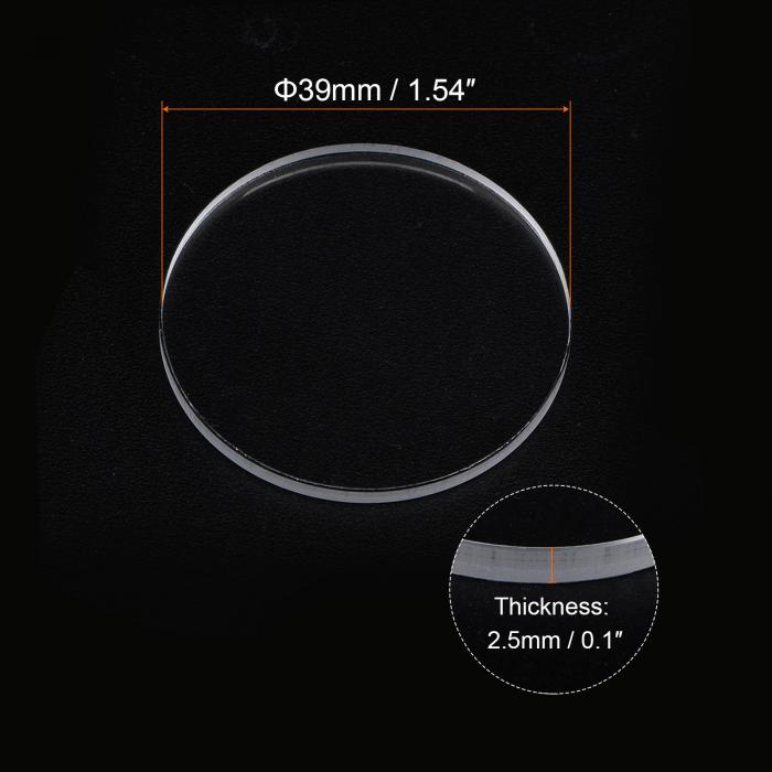 uxcell 時計クリアクリスタルレンズガラス　39mm直径　2.5mm厚さ　ラウンドフラット　ミネラル高透過率　時計ガラス交換部品　時計修理用