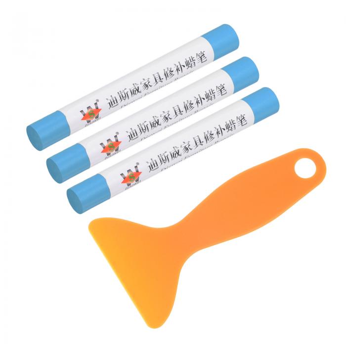 uxcell 木製家具リペアセット スティック クレヨンマーカー リムーバー 家具床用 ブルー スパチュラ付..