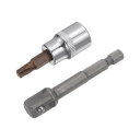 uxcell T30 トルクスビットソケット ドライブトルクソケット 六角シャンクアダプター 9.5mmスクエアドライブ CR-V S2スチール 48mm長さ