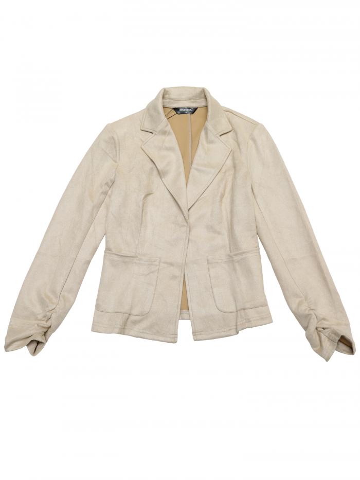 Allegra K ブレザースーツ フェイクスエード 長袖 オープンフロント ドローストリング カジュアル レディース ベージュ M