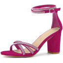 Allegra K アンクルストラップ サンダル ラインストーン飾り チャンキーヒール レディース ホットピンク 25.5 cm