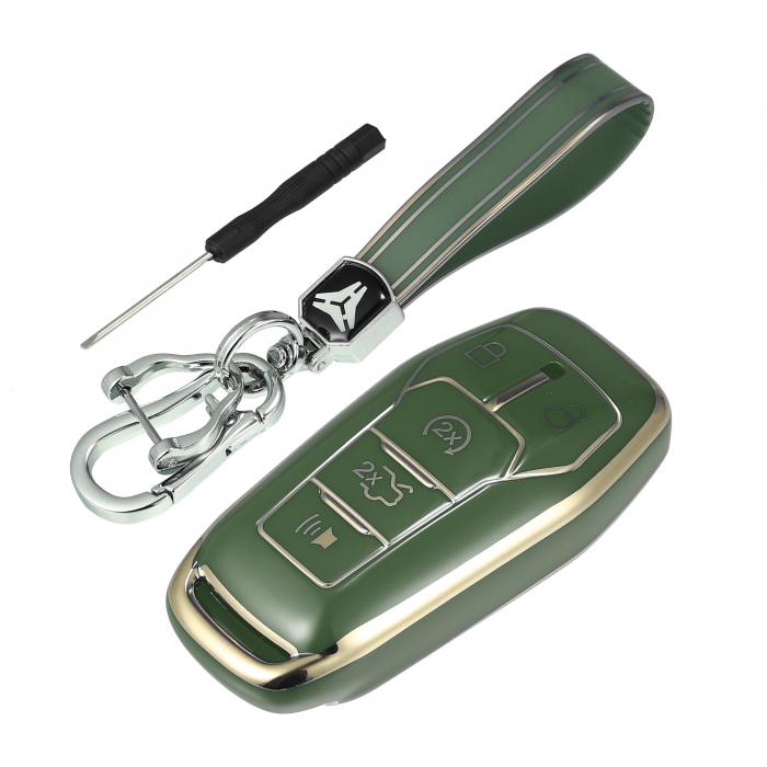 X AUTOHAUX 車のリモートキーフォブケースカバー キーチェーン付き 5つのボタン 全面保護 TPU Fordに対応 Fusionに対応 2013-2016に対応 Fordに対応 F150に対応 2015-2017に対応 グリーン