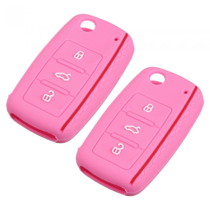 uxcell 車リモコンキーフォブシェルケース カバープロテクター シリコーン キーレスエントリー Volksw agenに対応 Beetle CC Eos GTI Golf Jettaに対応 3ボタン ピンク 2個