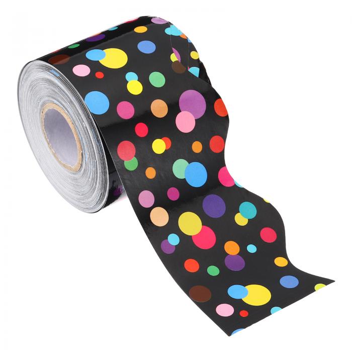 PATIKIL 5.7 cm x 20 M 掲示板ボーダー カラフルなドット スカラップトリムストリップ壁装飾 ロッカー教室コルクポスター用 黒ボード ホワイト...